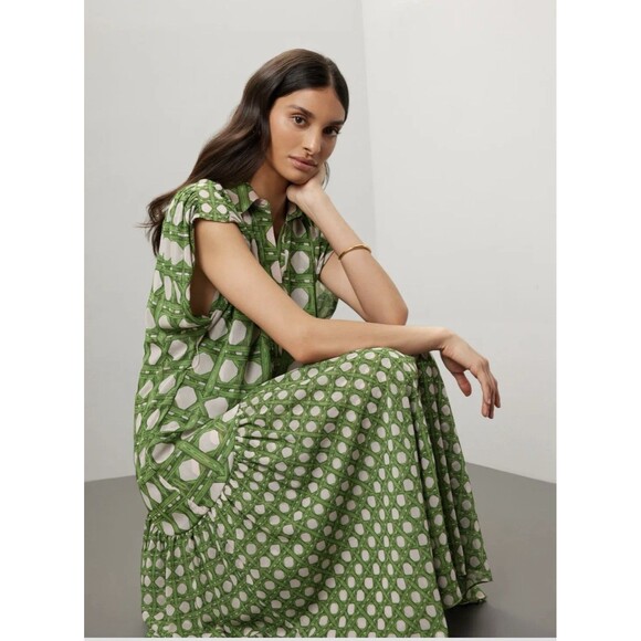 MISA Los Angeles Laura Short-Sleeve Midi Chiffon Shirtdress Size Large - Picture 4 of 12